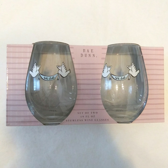 Rae Dunn Stemless 2pc Wine Glasses "We Did" - Picture 4 of 8